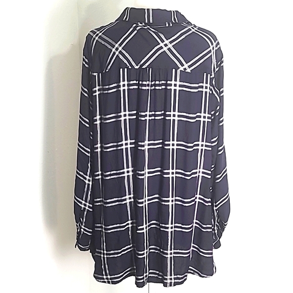 Talbots Navy Blue & Silver Metallic Plaid Buttondown Shirt, Longsleeve,  Size 2X - Picture 5 of 8